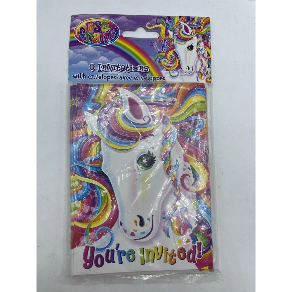 Lisa Frank Party Invitations Rainbow Unicorn Horse Birthday Majesty Kids 8 Count